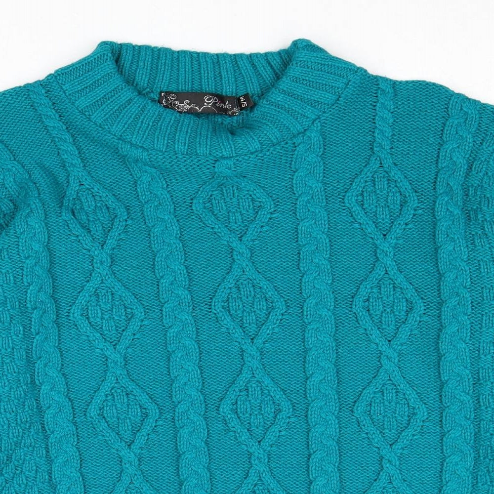 PINK Womens Green Round Neck Acrylic Pullover Jumper Size S - Size S-M