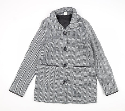 Anne De Lancay Womens Black Geometric Overcoat Coat Size 10 Button - Size 10-12