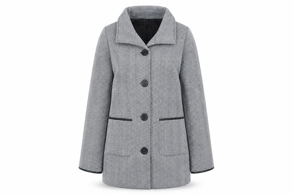 Anne De Lancay Womens Black Geometric Overcoat Coat Size 10 Button - Size 10-12