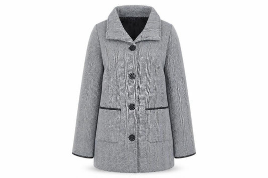 Anne De Lancay Womens Black Geometric Overcoat Coat Size 10 Button - Size 10-12