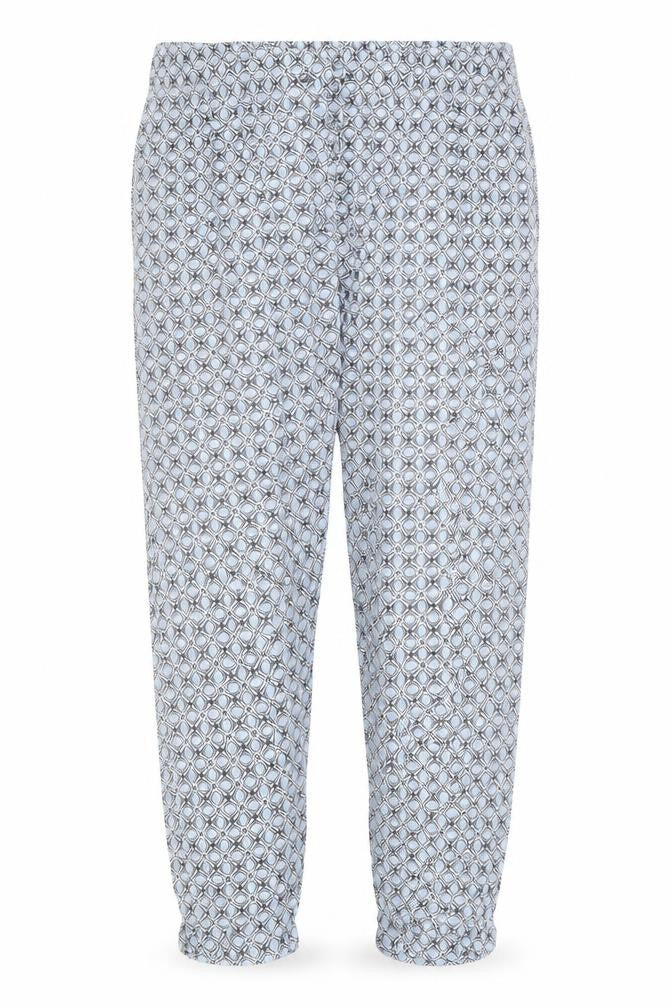 Original Womens Blue Geometric Cotton Trousers Size 14 Regular Drawstring