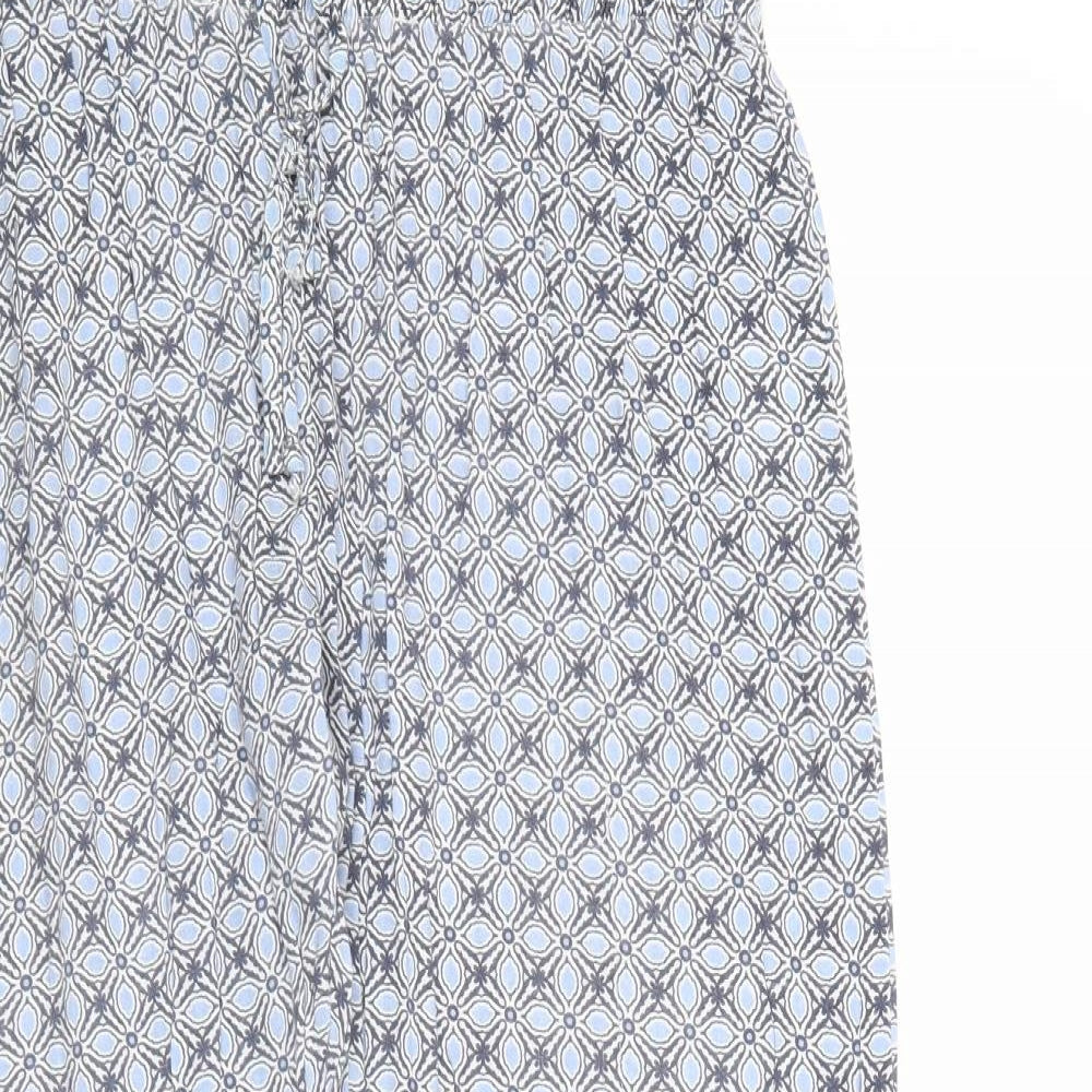 Original Womens Blue Geometric Cotton Trousers Size 14 Regular Drawstring