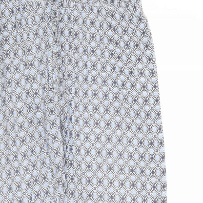 Original Womens Blue Geometric Cotton Trousers Size 14 Regular Drawstring