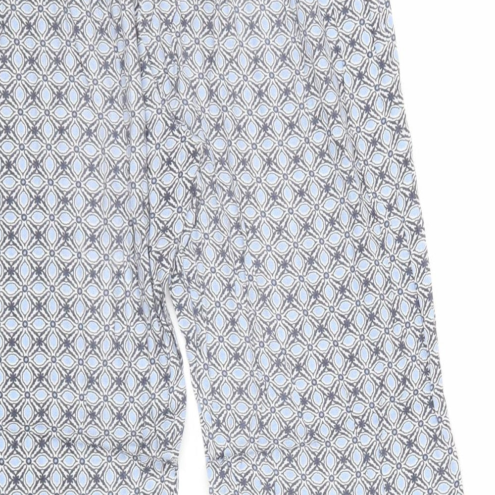 Original Womens Blue Geometric Cotton Trousers Size 14 Regular Drawstring