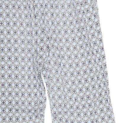 Original Womens Blue Geometric Cotton Trousers Size 14 Regular Drawstring