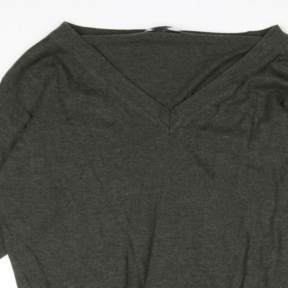 Marks and Spencer Womens Green V-Neck Cotton Pullover Jumper Size 10