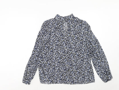 Per Una Womens Blue Animal Print Viscose Basic Blouse Size 12 Mock Neck - Leopard Pattern