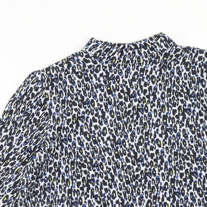 Per Una Womens Blue Animal Print Viscose Basic Blouse Size 12 Mock Neck - Leopard Pattern