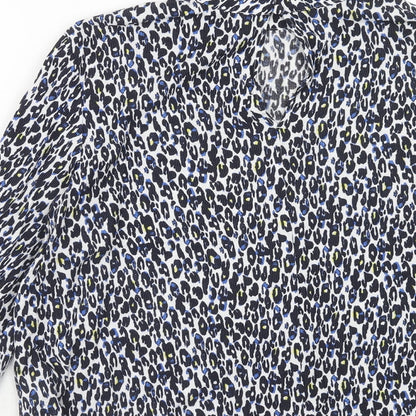 Per Una Womens Blue Animal Print Viscose Basic Blouse Size 12 Mock Neck - Leopard Pattern
