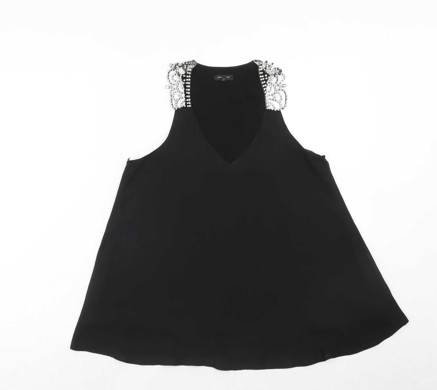 River Island Womens Black Polyester Basic Blouse Size 8 V-Neck