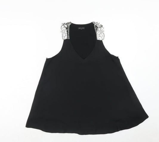 River Island Womens Black Polyester Basic Blouse Size 8 V-Neck
