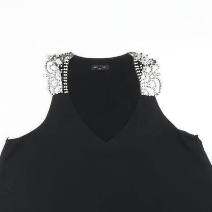 River Island Womens Black Polyester Basic Blouse Size 8 V-Neck