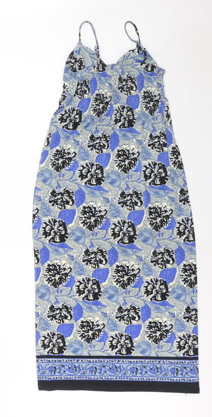Speed Control Womens Blue Floral Polyester Tank Dress Size S V-Neck Pullover