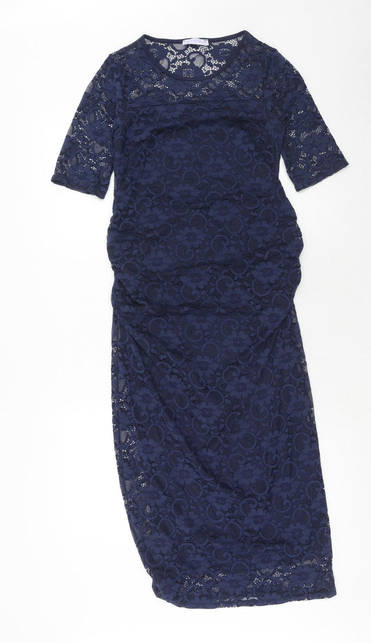Blue belle Womens Blue Floral Polyester A-Line Size 10 Round Neck Pullover
