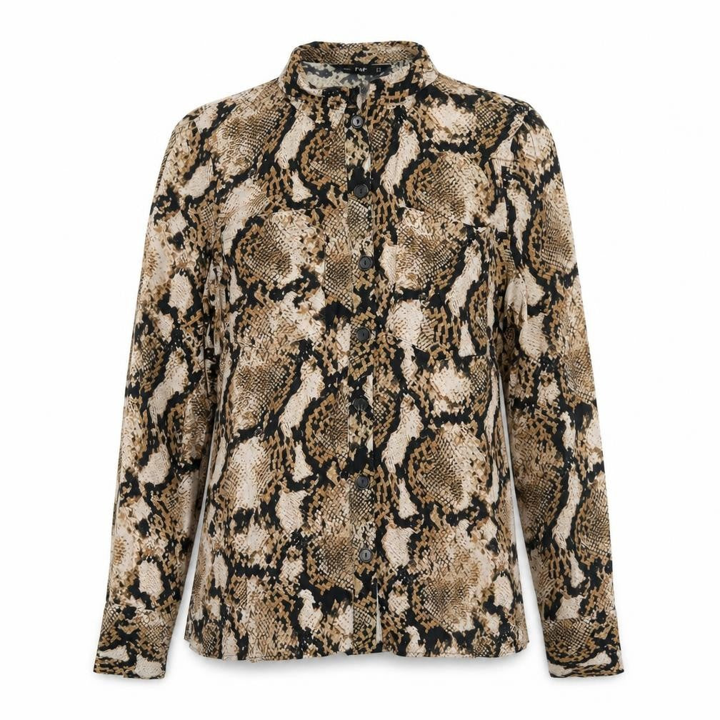 F&F Womens Brown Animal Print Viscose Basic Button-Up Size 10 Collared - Snakeskin Pattern