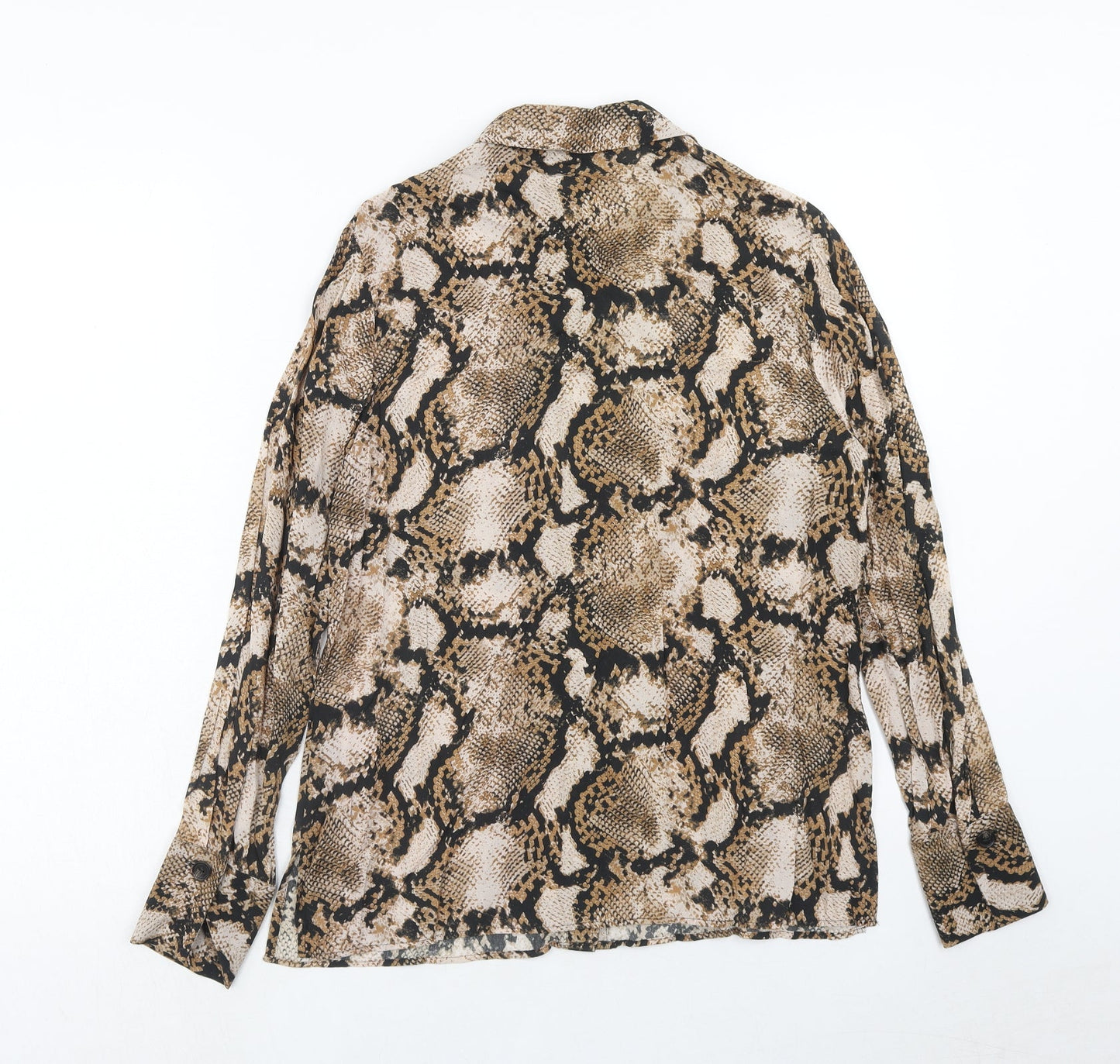 F&F Womens Brown Animal Print Viscose Basic Button-Up Size 10 Collared - Snakeskin Pattern