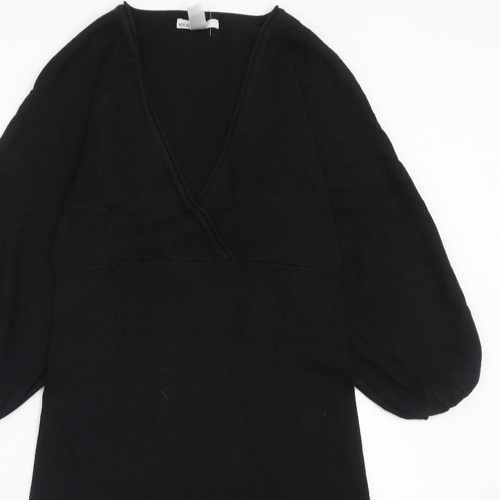 Mango Womens Black Acrylic A-Line Size S V-Neck Pullover