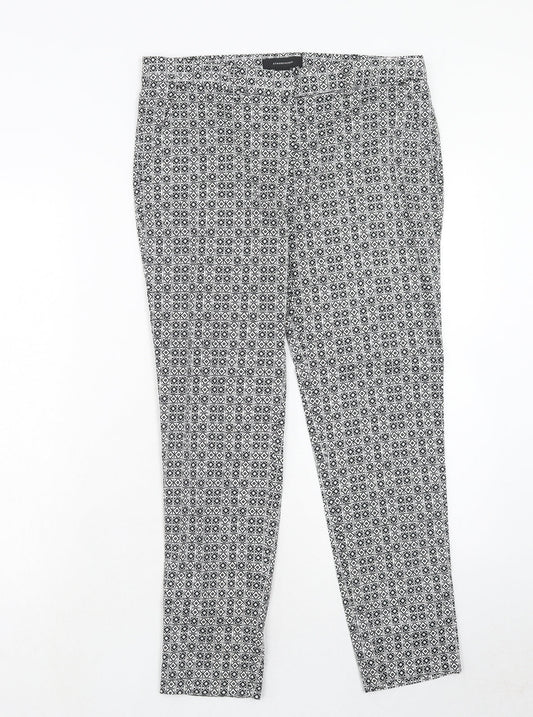 Atmosphere Womens Black Geometric Cotton Trousers Size 10 Regular Hook & Eye