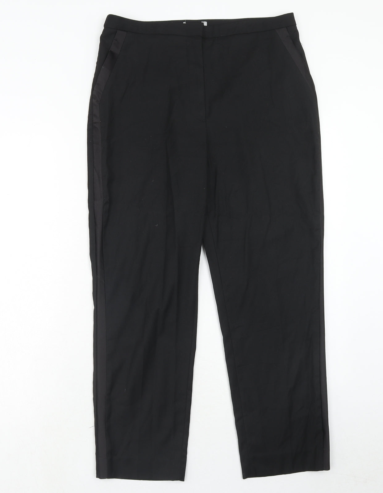 H&M Womens Black Polyester Dress Pants Trousers Size 32 in Regular Hook & Eye - Side Stripe Detail