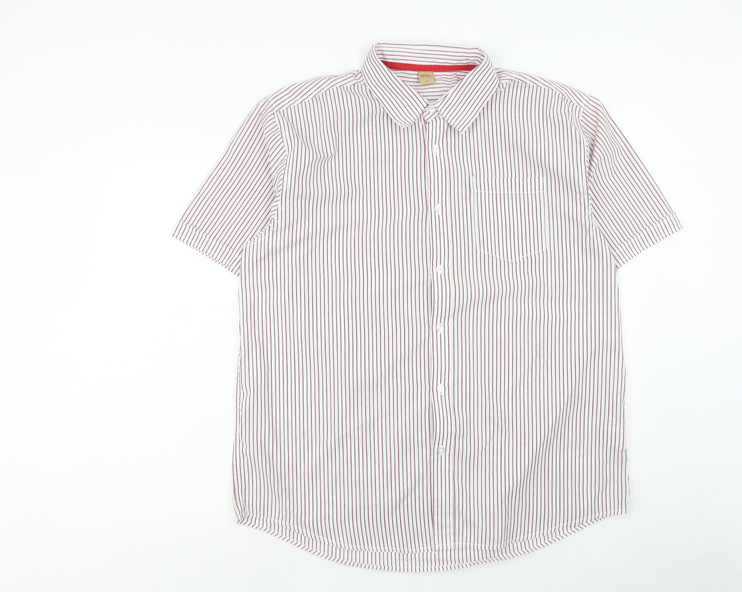 Oak Valley Mens White Striped Polyester Button-Up Size XL Collared Button