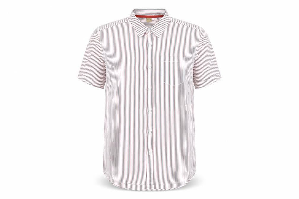 Oak Valley Mens White Striped Polyester Button-Up Size XL Collared Button