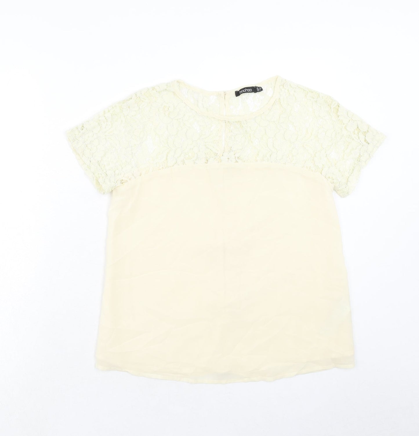 Boohoo Womens Beige Polyester Basic T-Shirt Size 10 Round Neck - Lace Neckline
