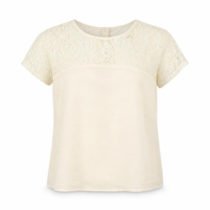 Boohoo Womens Beige Polyester Basic T-Shirt Size 10 Round Neck - Lace Neckline