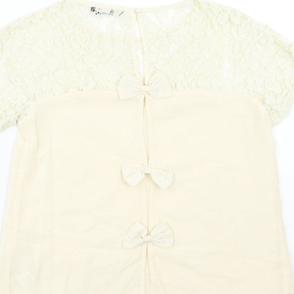 Boohoo Womens Beige Polyester Basic T-Shirt Size 10 Round Neck - Lace Neckline