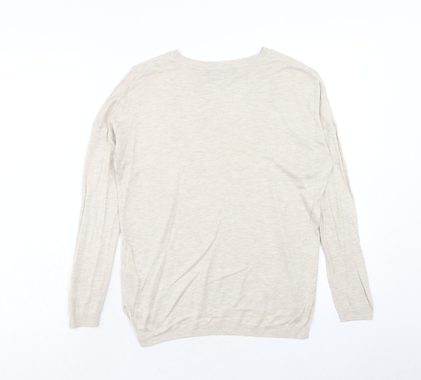 Marks and Spencer Womens Beige Round Neck Viscose Pullover Jumper Size S