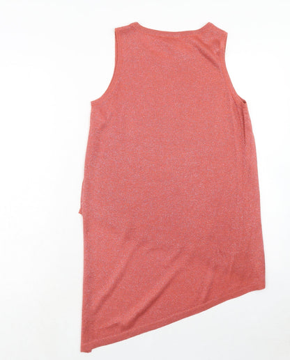 River Island Womens Pink Cotton Basic Tank Size 10 Round Neck - Asymmetric