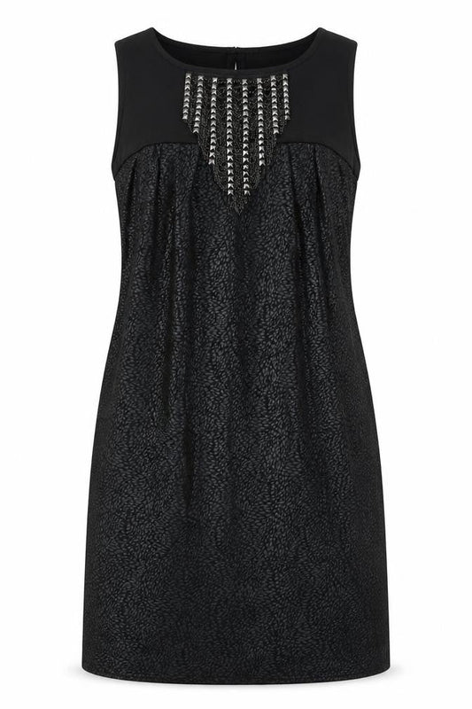 M&Co Womens Black Polyester A-Line Size 12 V-Neck Button