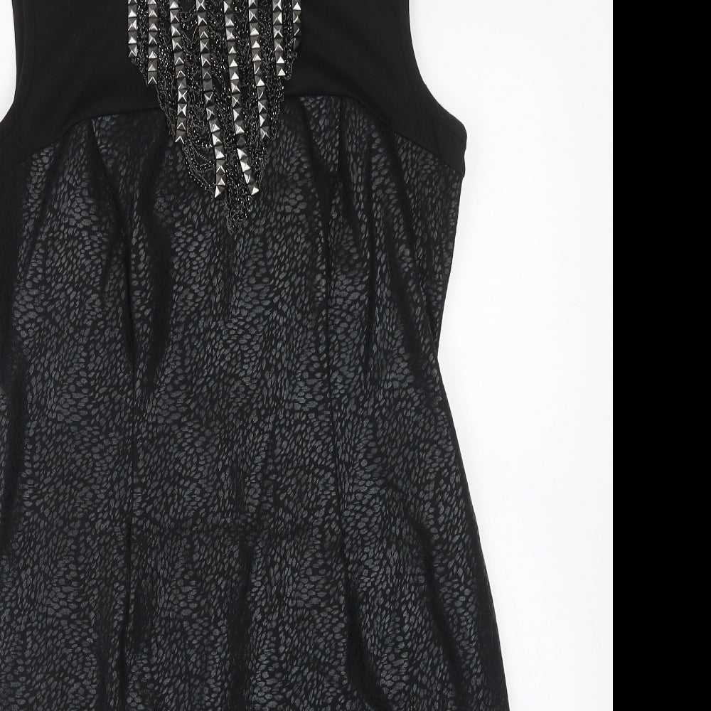 M&Co Womens Black Polyester A-Line Size 12 V-Neck Button