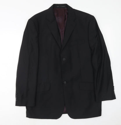 Fellini Mens Black Wool Jacket Suit Jacket Size 40 Regular