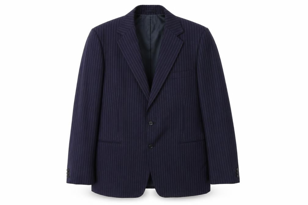 Preworn Mens Blue Striped Polyester Jacket Suit Jacket Size 44 Regular