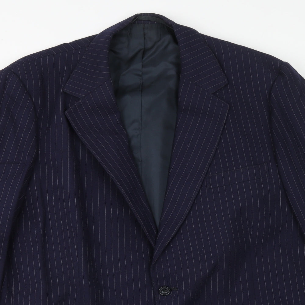 Preworn Mens Blue Striped Polyester Jacket Suit Jacket Size 44 Regular