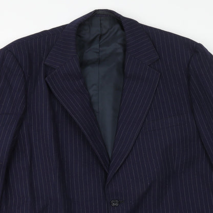 Preworn Mens Blue Striped Polyester Jacket Suit Jacket Size 44 Regular