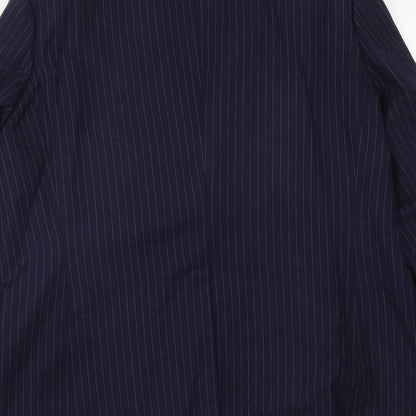 Preworn Mens Blue Striped Polyester Jacket Suit Jacket Size 44 Regular