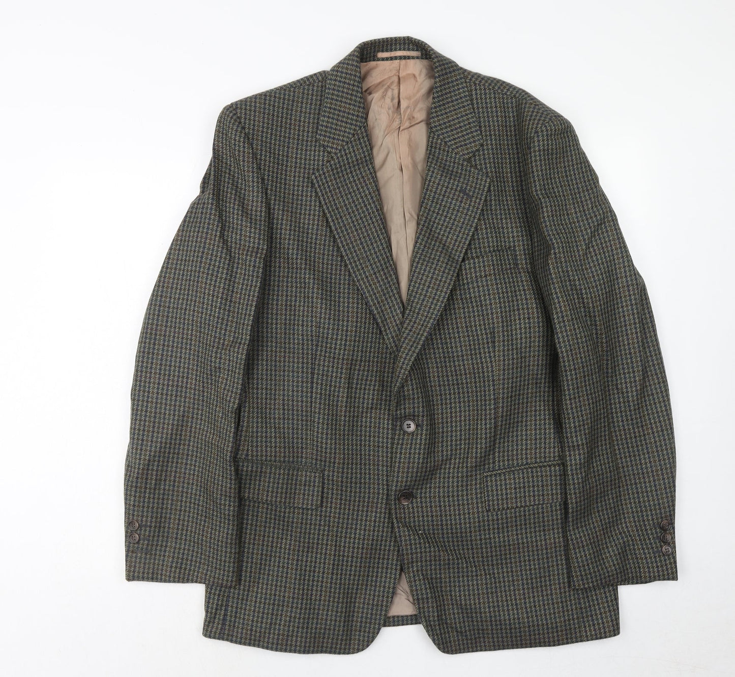Wellington Mens Green Geometric Wool Jacket Blazer Size 40 Regular