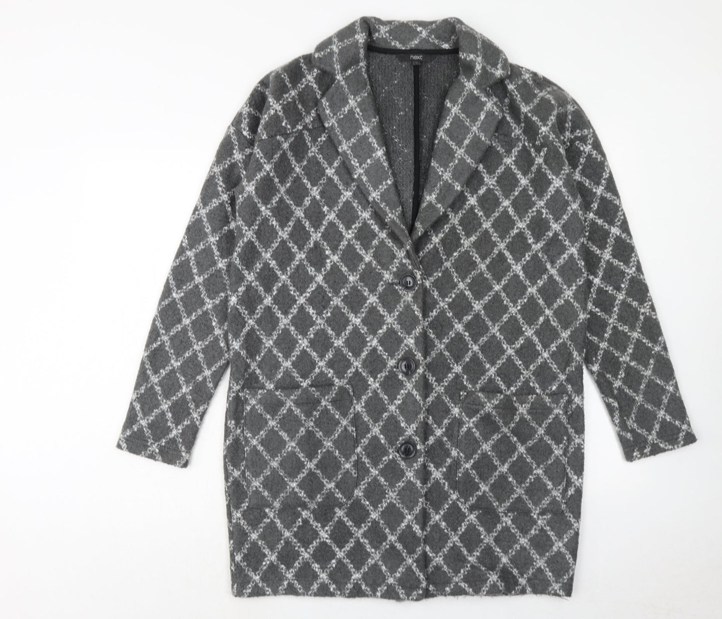 NEXT Womens Grey Geometric Pea Coat Coat Size M Button