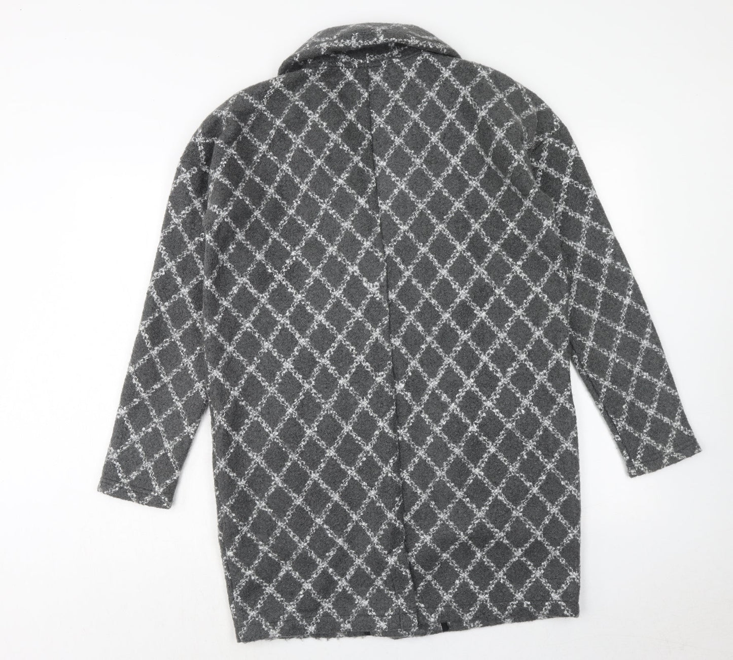 NEXT Womens Grey Geometric Pea Coat Coat Size M Button