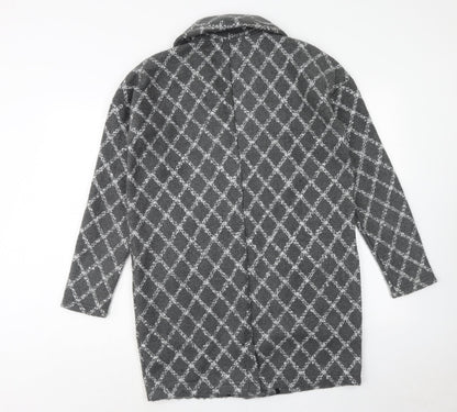 Next Womens Grey Geometric Pea Coat Coat Size M Button
