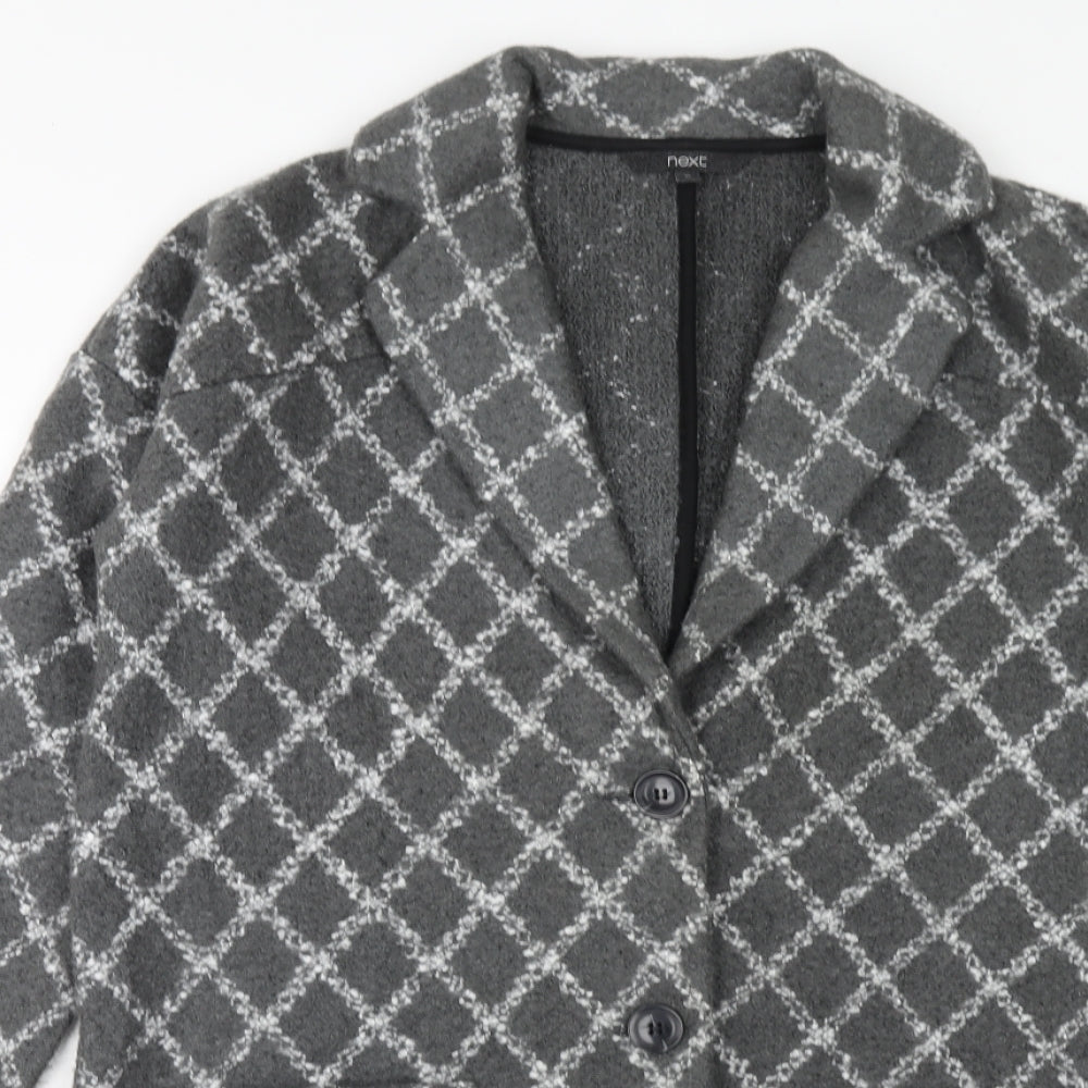 NEXT Womens Grey Geometric Pea Coat Coat Size M Button