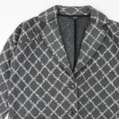Next Womens Grey Geometric Pea Coat Coat Size M Button