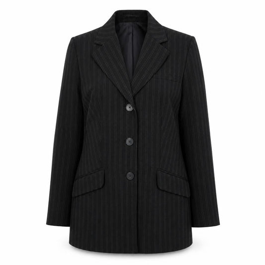 Klass Womens Black Striped Polyester Jacket Blazer Size 12