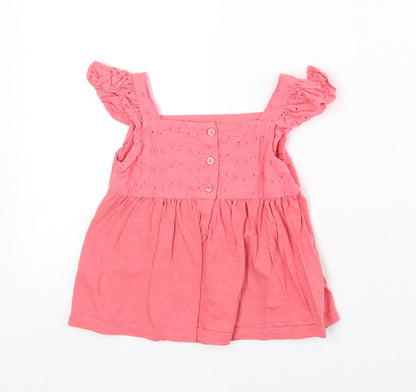 George Girls Pink Cotton Basic Blouse Size 3-4 Years Square Neck Button