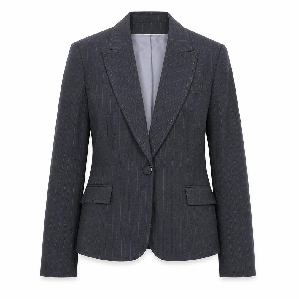 AMARANTO Womens Blue Striped Polyester Jacket Blazer Size 14