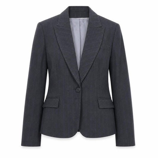 AMARANTO Womens Blue Striped Polyester Jacket Blazer Size 14