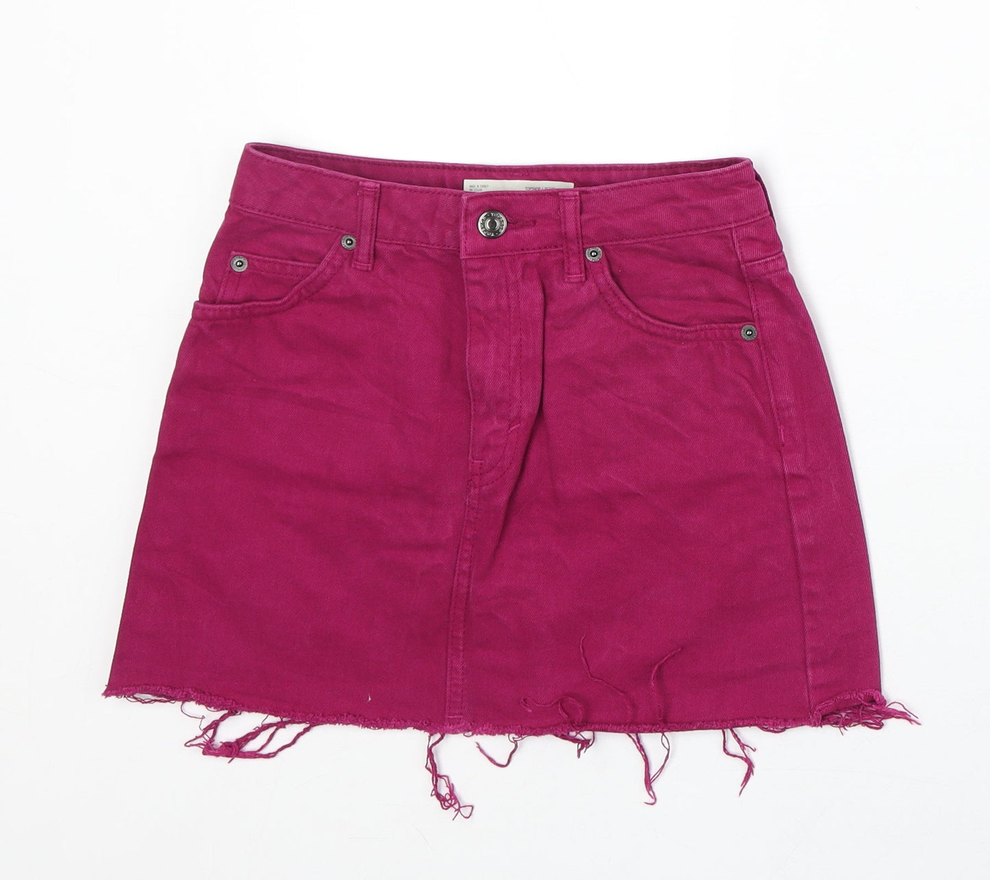 Topshop Womens Purple Cotton A-Line Skirt Size 4 Zip