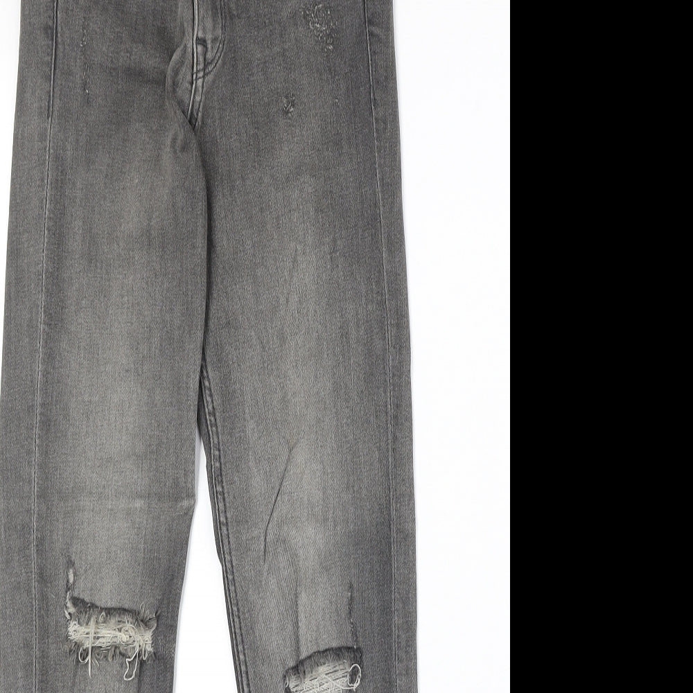 H&M Womens Grey Cotton Straight Jeans Size 23 in Extra-Slim Zip