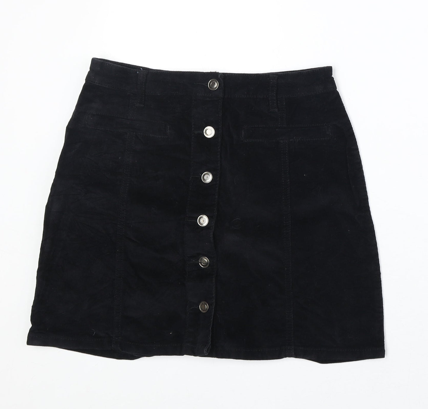 Select Womens Black Cotton A-Line Skirt Size 6 Button